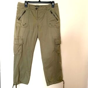 NY&Co. Army green cargo pants with ties.  Size 8. Pockets and zippers